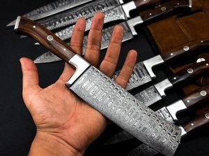 Juego de cuchillos de chef de acero de Damasco hechos a mano, 9 piezas, juego de cuchillos de cocina con mango de madera, hoja afilada, de A&M Enterprises - Product Image 6