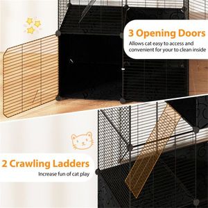 Arbre à chat d'intérieur multi-niveaux de 44 pouces avec poteaux à gratter en sisal, hamac et balles suspendues, noir - Product Image 3