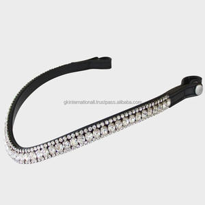 Chaîne de cristaux multicolores à trois rangs étincelants en cuir marron noir Bande de front de cheval en pleine taille d'épi - Product Image 6