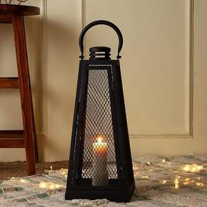 Black Metal Rectangular Lantern <b>Candle</b> <b>Holder</b> Home Decoration Durable Outdoor Indoor Use - Product Image 2