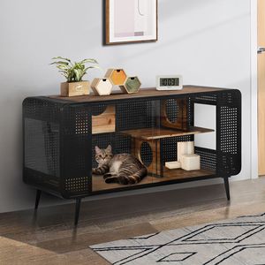 Espaciosa casa para gatos de vidrio templado de 55,12 "modelo D0100H71U82 para sala de estar, pasillo, estudio y otros espacios, muebles para mascotas - Product Image 2