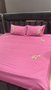 Sunflower Floral Design Wine Color Embroidered Cotton Bedsheet <b>Set</b> Soft Luxury <b>Bedding</b> <b>Set</b> Queen Size High Quality - Product Image 2