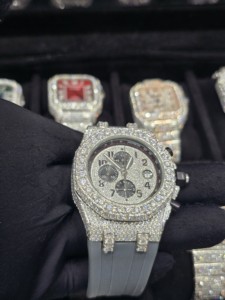 Nuevo Reloj de Pulsera Mecánico de Moda para Hombre, Colección Fancy Diamond, con Incrustaciones de Diamantes Redondos de Moissanita, Multifunciones, Correa de Goma Azul - Product Image 4