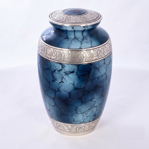Premium Blue Crackle Brass Cremation Urn Hand-Engraved Large Adult Funeral <b>Memorial</b> Ashes <b>Vase</b> Wholesale Ocean Breeze Metal Urn - Product Image 1