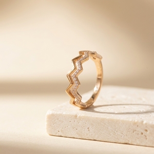แหวนเพชรแบบครึ่งวงกลมทองคำแท้ 10k 14k 18k คุณภาพสูงสำหรับผู้หญิง - Product Image 2