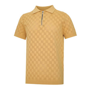 Chemise de golf décontractée vintage pour homme à manches courtes, col classique, motif léopard 3D, logo brodé personnalisé, tissage Dobby crocheté, 100% coton - Product Image 1