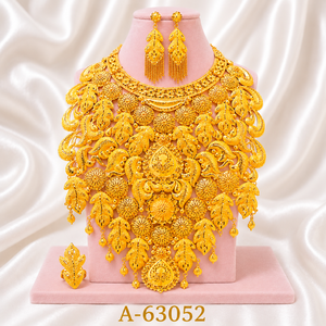 Parure de bijoux ethniques de créateur en zircon, boucles d'oreilles pendantes longues, plaqué argent, collection fiançailles, anniversaire, mariage A-63049 - Product Image 5