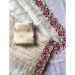 Sari en soie pure blanche Elite Weaves, brodé de motifs floraux multicolores, robes de soirée élégantes, 490g - Product Image 2