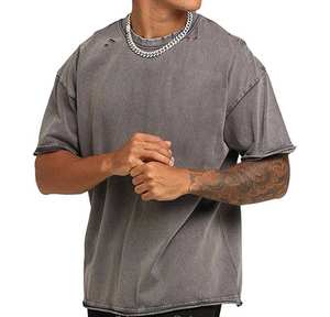 distressed T-<b>Shirts</b> Street wear Oversized Heavy Cotton Vintage Style Breathable <b>Patchwork</b> t-<b>shirts</b> Men - Product Image 1