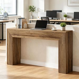 Consolle Lunga in Legno Massello da 62,99 Pollici Stile Rustico Contemporaneo, Design Industriale per Soggiorno con Vano Portaoggetti in Metallo - Product Image 5
