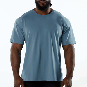 Men's High Quality Custom Woven Cotton T-Shirt Oversized <b>Drop</b> Shoulder Design - Product Image 2