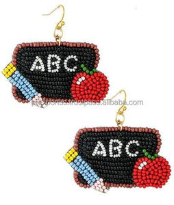 Pendientes de Aro de Agradecimiento al Maestro, con Temática Escolar ABC, Pizarra, Manzana y Lápiz, Hechos a Mano, Joyería para Fiestas, Venta al por Mayor - Product Image 1