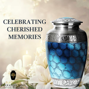 Urne funéraire en métal finition marbre bleu pour cendres humaines |   Urne funéraire décorative pour adulte avec couvercle gravé en argent, 220 pouces cubes - Product Image 6