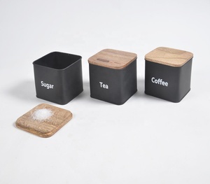 Lot de 3 bidons typographiques créatifs en charbon de fer galvanisé avec couvercle en bois, faits à la main, quantité minimale de commande bas, fabricant en gros - Product Image 1