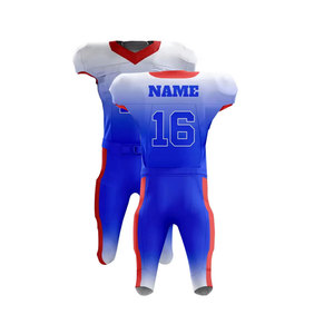 Customizable football uniform Men's sublimated jersey pants Moisture wicking fitted set Red white V-neck sleeveless - Product Image 1