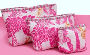 Eco-Friendly Quilted Cotton Cosmetic Bag Set Floral Design Portable <b>Makeup</b> Pouch Travel Toiletry Organizer Zipper Storage Bags - Product Image 4