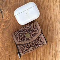 Étuis à Air Pod en cuir gravé Étuis pour écouteurs de voyage personnalisés élégants Étui de protection à Air Pod en cuir de vachette véritable usiné