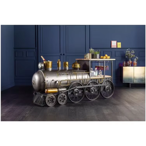 2025 Vintage Locomotive Engine Themed Cocktail Station With Detailed Paneling For Rustic Home <b>Bar</b> Or Lounge Entertainment Area - Product Image 2