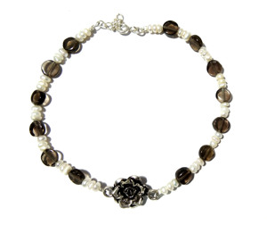 Natural Freshwater Pearl & Smoky <b>Quartz</b> <b>Bracelet</b> 925 Sterling Silver <b>Rose</b> Charm <b>Bracelet</b> Handmade Gemstone Jewelry for Women - Product Image 1