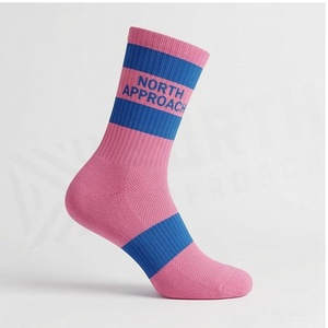North Approach Crew <b>Socks</b> Pink Blue Striped Breathable <b>Running</b> <b>Socks</b> for Adults Summer Season - Product Image 3