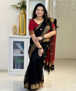 Black <b>Red</b> Banarasi Silk <b>Saree</b> Traditional Wear Women Wedding Party Regular Fit Floor Length Quick Dry 85466 AAYNA- 35023 - Product Image 1