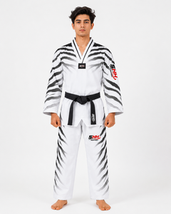 Conjunto de Uniforme de Taekwondo SHH Industries, Diseño de Rayas Blancas y Negras con Estampado por Sublimación, Ropa de Artes Marciales Unisex para Adultos - Product Image 6