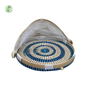 Seagrass food <b>cover</b> with navy pattern Kitchenware and <b>table</b> decoration Wholesale eco-friendly Made in Vietnam - Product Image 1