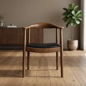 Wooden Armchair with <b>Black</b> Cushioned Seat Curved Backrest Solid Wood Frame Dining <b>Chair</b> for Home Cafe Restaurant Offices - Product Image 5
