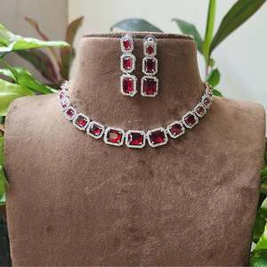 Red American Diamond Bridal Jewelry Set-Rose Gold 24K & 18K Gold Plated Zircon Earring Set - Product Image 1