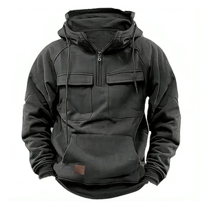 Sweat à capuche cargo pour homme, manches longues, demi-zip, sport - Product Image 3
