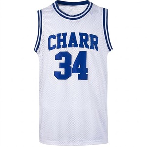 Camiseta de Baloncesto Personalizada para Hombre, de Secado Rápido, Blanca y Azul, de Malla, sin Mangas, Cuello Redondo, Unisex, Transpirable, con Estampado Tackle Twill - Product Image 1