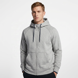 Men's Gray Full <b>Zip</b> <b>Hooded</b> Sweatshirt Regular Fit Solid Color Casual Hoodie Front Pockets Breathable Knit Fabric Autumn wear - Product Image 3