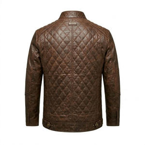 Veste en cuir marron matelassée en diamant pour homme Kadia, veste en cuir pour homme de haute qualité personnalisée - Product Image 3