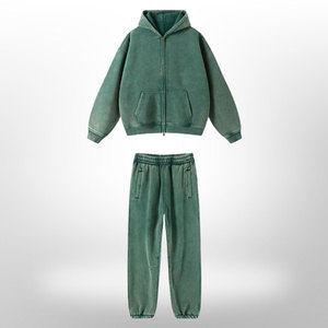 Conjunto de Sudadera con Capucha y Pantalones Deportivos Holgados con Lavado Ácido para Mujer, Directo de Fábrica, Color Sólido, Felpa de Algodón Gruesa, Trajes Deportivos con Lavado Ácido - Product Image 2
