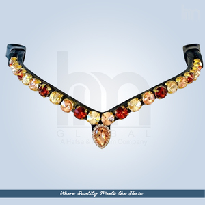 Accesorios de equitación: Elegante diadema de cuero con forma de V profunda, con colgante de cristal en forma de lágrima de topacio ámbar y granate, y diamantes de imitación. - Product Image 5