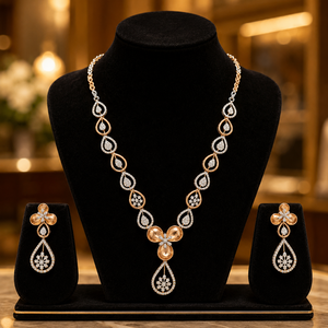 Juego de Collar Floral de Oro Rosa de 14K de Lujo para Mujer, con Diamantes CZ, Joyería Nupcial para Boda, Proveedor Mayorista - Product Image 3