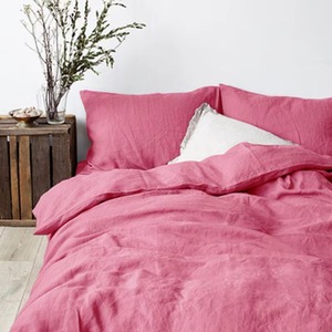 Juego de ropa de cama de lino sólido de 4 piezas, funda nórdica suave y transpirable con fundas de almohada para el hogar, estilo sencillo - Product Image 3