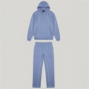 Ensemble de survêtement bleu à capuche pour homme, manches longues, couleur unie, jogging décontracté avec poches latérales, vêtements d'automne, matière en coton respirant - Product Image 2