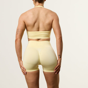 Ensemble de vêtements de sport pour femmes, soutien-gorge de sport sans couture jaune, short taille haute, vêtements de yoga, vêtements de sport, tenue de fitness 2 pièces - Product Image 4
