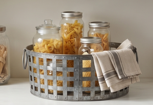 Premium Round <b>Metal</b> <b>Storage</b> <b>Basket</b> With Handle Rustic Style Multi Purpose Circle Shape For Neatening and <b>Storage</b> - Product Image 6