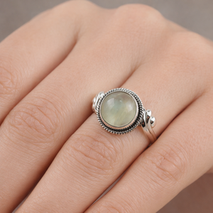 Natural Prehnite Gemstone <b>Ring</b> 925 Sterling Silver Handmade Vintage Style Oval Cabochon Healing <b>Crystal</b> Jewelry Gift for Women - Product Image 3