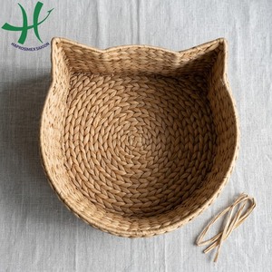 Panier de rangement rustique en jacinthe d'eau tressée à la main, motif uni, avec plateau en bois, taille moyenne, pour décoration intérieure - Product Image 3