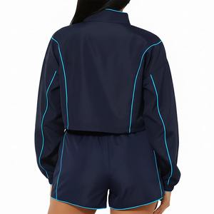 Novedades: Conjunto de 2 Piezas para Mujer, Sudadera Corta con Cremallera y Pantalones Cortos, Diseño Sólido, Ecológico, de Spandex/Poliéster, para Verano - Product Image 4