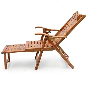 Premium Solid Teak Wood Foldable Lounge Chair with Extendable <b>Footrest</b> and <b>Adjustable</b> Backrest for Outdoor Patio - Product Image 4