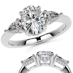 Hermoso anillo de compromiso ovalado y en forma de pera con 3 diamantes cultivados en laboratorio de 18k/22k/24k con anillo oculto, joyería para mujer. - Product Image 6