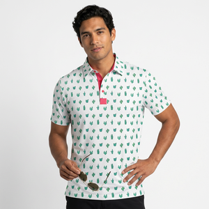 เสื้อโปโลแขนสั้นผู้ชายลายกระบองเพชร ผ้าฝ้ายอ๊อกซ์ฟอร์ด 100% สไตล์ลำลอง ระบายอากาศได้ดี - Product Image 6