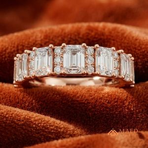Womens Rose Gold Diamond Ring Emerald Cut Moissanite Bridal Band Luxury Fine Wedding Jewelry <b>Gift</b> for Her USA - Product Image 1