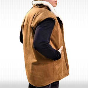 Gilet bomber en peau de mouton pour homme, élégant gilet en cuir d'aviateur RAF - Product Image 3