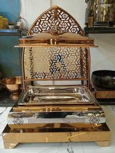 Recipiente para calentar comida tipo buffet, calentador de alimentos con aislamiento, calentador de alimentos chapado en oro. - Product Image 3