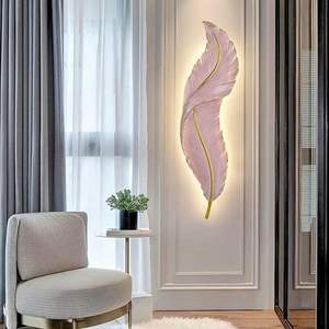 Leaf/Feather Mounted Modern Decorative <b>Wall</b> Scone <b>Light</b> Lamp for Living Room,Bedroom and Office <b>Wall</b> Decoration (Pink) - Product Image 1